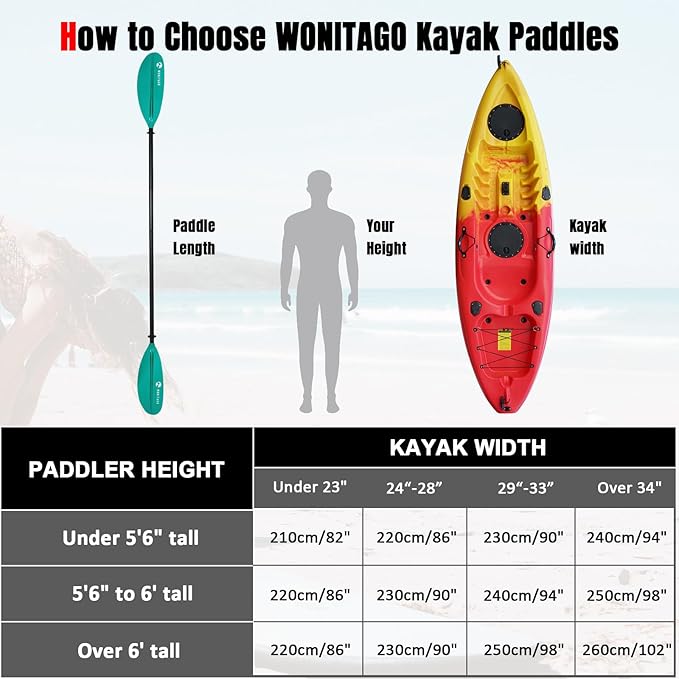 Kayak Paddle with Aluminum Shaft and Reinforced PP Blade, Floating Kayak Oar for Kayaking Canoeing and Boating, 220 cm/86 inches - 230 cm/90 inches-StrideForce Fitness