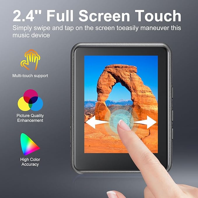 64GB MP3 Player Bluetooth 5.3 Touch Screen Music Player Portable mp4 Player with Speakers high Fidelity Lossless Sound Quality 2.4 inch mp3 FM Radio Recording e-Book-StrideForce Fitness