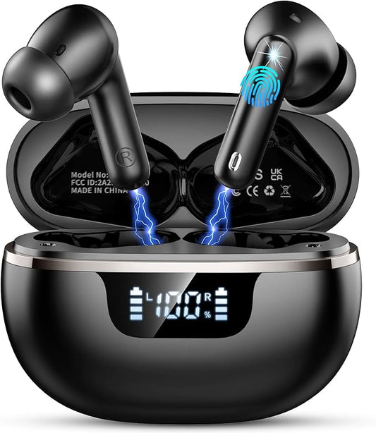 Wireless Earbuds, Bluetooth 5.4 Headphones Deep Bass Stereo, in-Ear Earphones with 4 ENC Mics, 40H Playtime LED Display Mini Charging Case Ear Buds, IP7 Waterproof Wireless Headphones for Android iOS-StrideForce Fitness