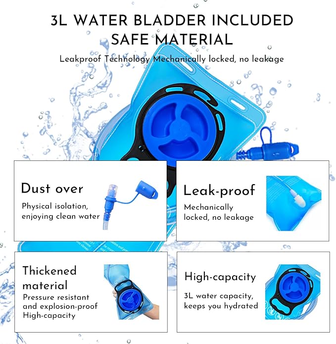 Reflective Hydration Backpack, Hydration Pack - Water Backpack with 2L/3L Hydration Bladder, Essential for Festivals - Rave Hydration Pack for Hiking, Running, Cycling, and Festivals-StrideForce Fitness