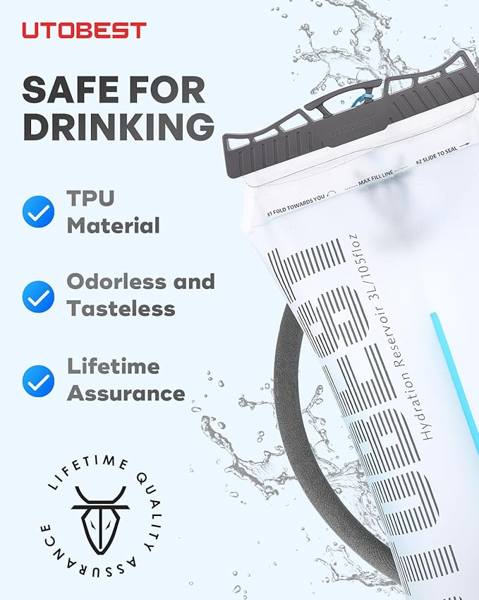 UTOBEST Hydration Bladder,TPU Water Bladder,Water Bladder for Hiking Backpack,BPA Free,Wide Opening,Leak-Proof,Water Reservoir for Hiking Cycling Camping Running-StrideForce Fitness