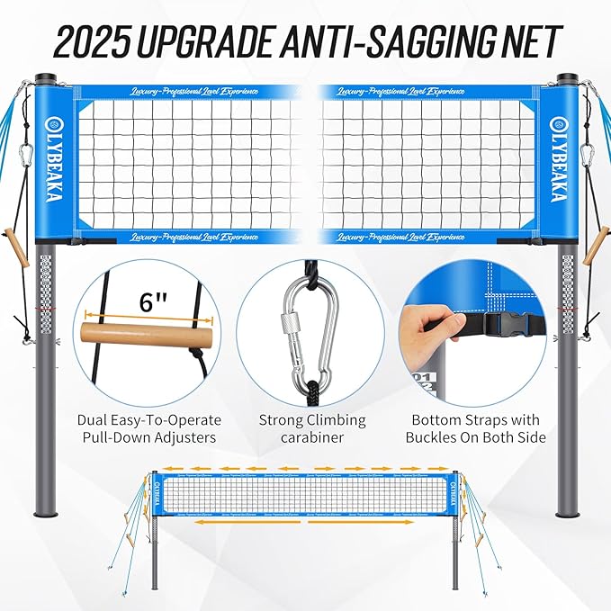 2025 Outdoor Professional Volleyball Net Set for Backyard Beach with Tetoron Net, Adjustable 2" Aluminum Poles, PU Volleyball,Carry Bag - Easy Setup & Anti-Sagg with 2 Tension Adjusters-StrideForce Fitness