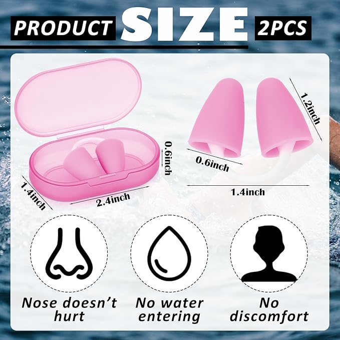 2 Pack Nose Plugs for Swimming for Adults and Kids (Age 7-12), Waterproof Soft Silicone Swimming Protectors Nose Block Nostril Plugs for Swimmers Surfers Water Sports-StrideForce Fitness