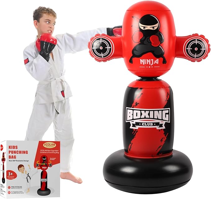 Punching Bag for Kids,New Upgraded 360°Rotating Kids Punching Bag,Inflatable Boxing Bag Toy for Boys Girls, Christmas Birthday Gift for Kids Age 3-12-StrideForce Fitness