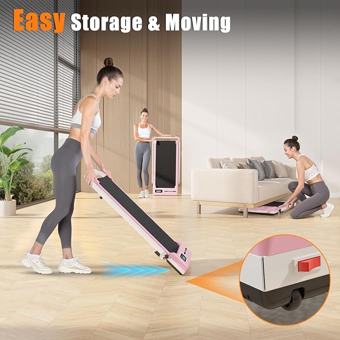 Incline Walking Pad with Handle Bar, Folding Treadmill Foldable Portable Under Desk for Home Office, Ultra Quiet <45dB, Safety Lock, 300+ LB Capacity-StrideForce Fitness