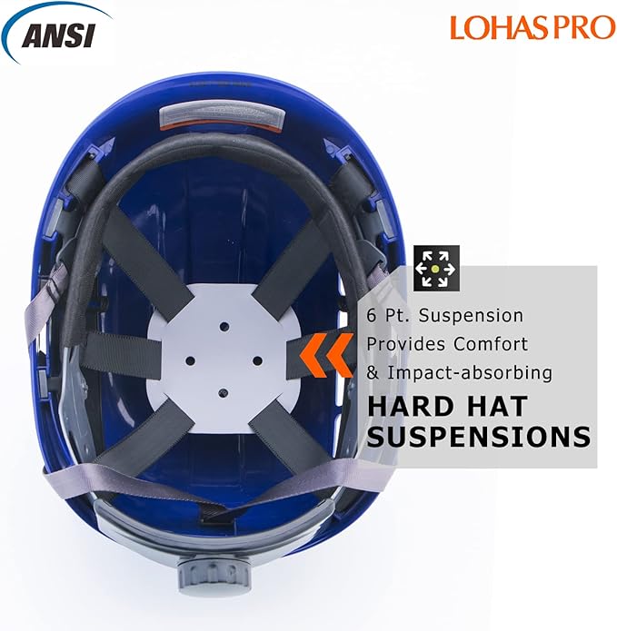 LOHASPRO Hard Hats Construction Safety Helmet ANSI Z89.1 Approved OSHA Hardhat Vented Men Worker Blue Hard Hat with Chin Strap Tree Climbing Rescue Arborist Helmet (P5 Blue)-StrideForce Fitness