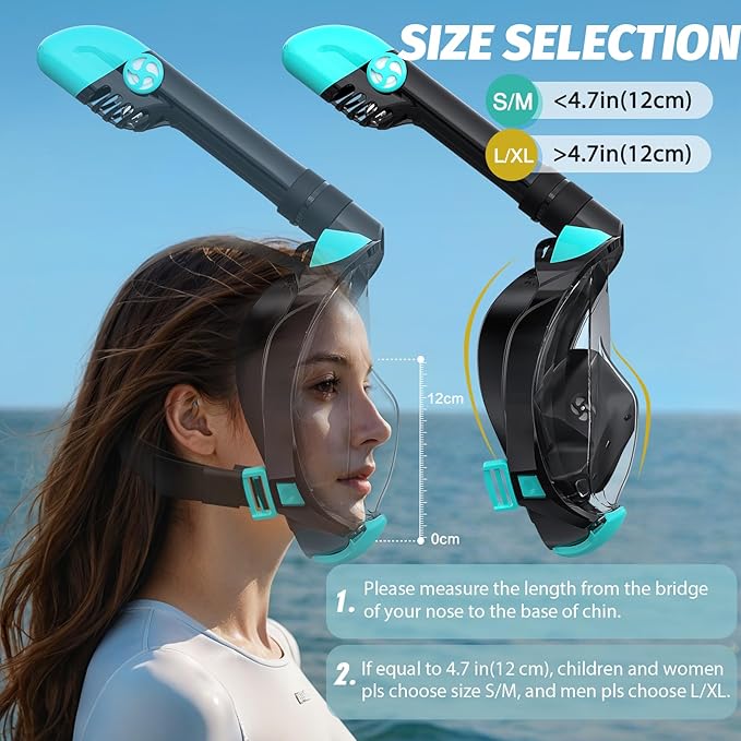 Full Face Snorkel Mask, Snorkeling Gear for Adults Men and Women, 180 Degrees Panoramic View Snorkel Set Anti-Fog Anti-Leak, Dry Top System and Travel Bag for Swimming, Snorkeling-StrideForce Fitness
