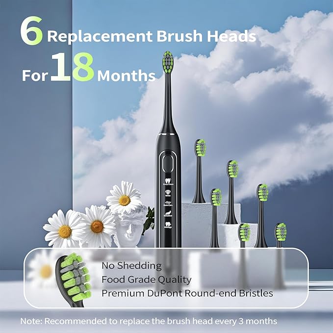 Sonic Electric Toothbrush for Adults: 42000 VPM Deep Cleaning for Travel & Sensitive Teeth – Rechargeable Toothbrush with 6 Brush Heads, 5 Modes & 100 Days Battery, IPX7 Waterproof for Home Family