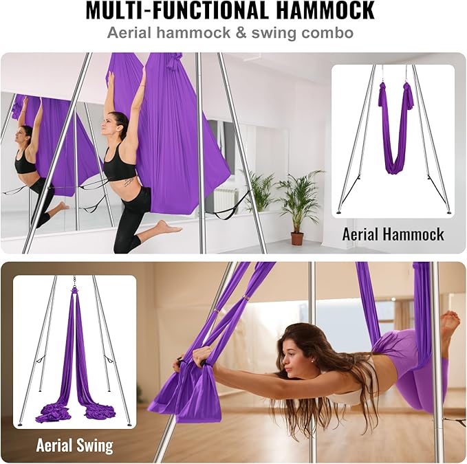 VEVOR Aerial Yoga Frame, 9.67 ft Height Swing Stand, Max 551.15 lbs Load Chrome-Plated Steel Pipe Inversion Yoga Rig for Indoor Outdoor Use-StrideForce Fitness