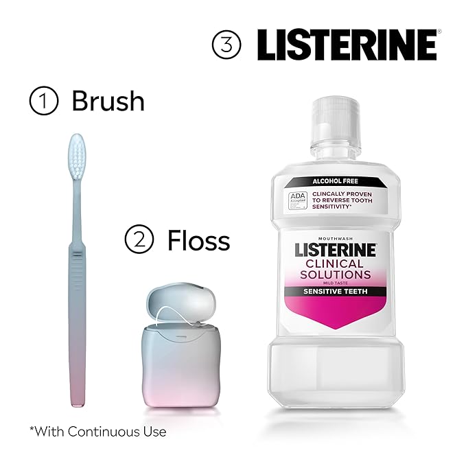 Listerine Clinical Solutions Sensitive Teeth Alcohol Free Mouthwash, Fresh Breath Dental Mouthwash Provides Protection & Relief from Tooth Sensitivity Pain, Daily Fresh Mint Oral Rinse, 500 mL