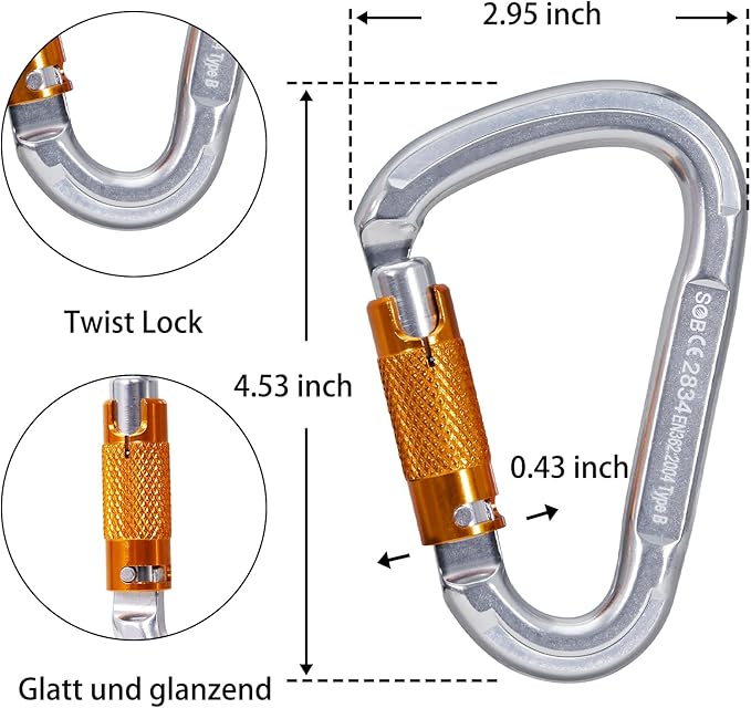 Auto Locking Rock Climbing Carabiner Clips, Heavy Duty Asymmetrical Carabiner Connector Used for Rappelling Rescue Outdoor Climbing, Mountaineer, Hammock, Camping-StrideForce Fitness