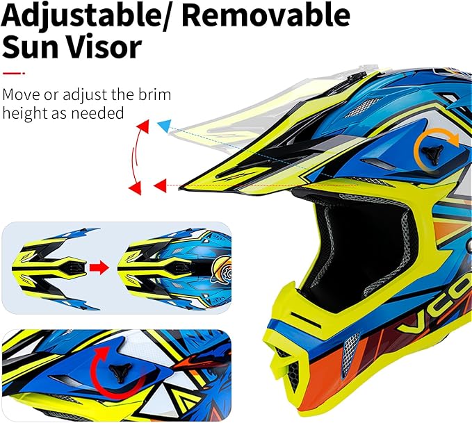 VCOROS H637 Adult Motocross Helmets ATV Dirtbike BMX MX Offroad Adventure UTV Helmets DOT Approved-StrideForce Fitness