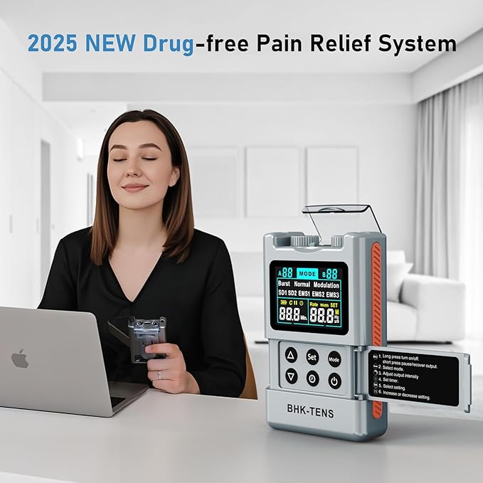 DIY Pluse TENS EMS Unit Muscle Stimulator for Back Pain Relief, Rechargeable TENS Unit Machine with 8 Modes & 8 Electrode Pads. Electric TENS Massager for Chronic Pain, Muscle Relaxation, Home Use-StrideForce Fitness