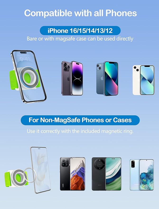 TOPGO Running Phone Holder for iPhone [360° Rotatable & Upgrade Anti-Drop] Magnetic Wrist Phone Holder, Magsafe Armband Compatible with iPhone 17 Pro and Android - Green-StrideForce Fitness