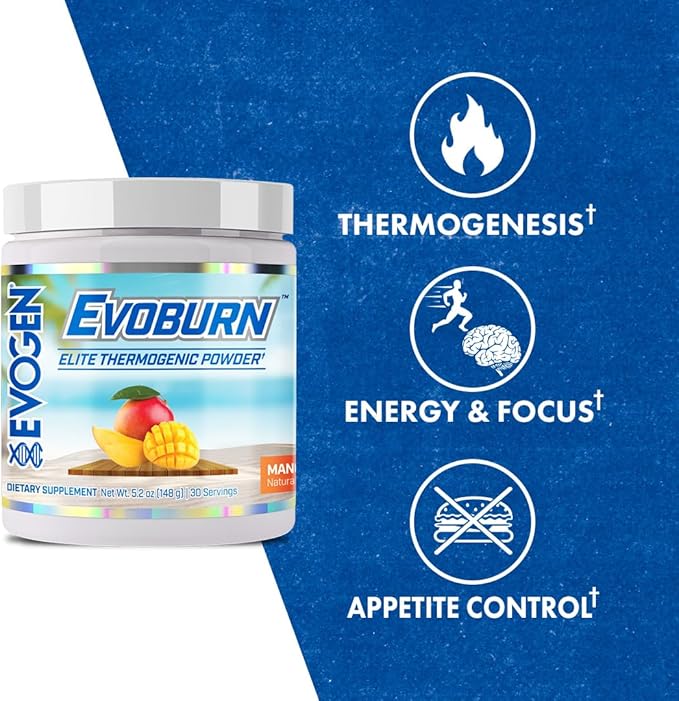 Evogen Evoburn - Thermogenic Fat Burner for Men & Women | Energy, Focus, & Appetite Control | Advanced Metabolism Booster Fat Burner Formula with MitoBurn & Caffeine | Mango | 30 Servings-StrideForce Fitness