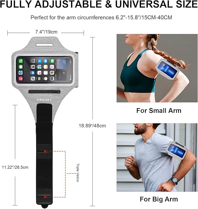Cell Phone Running Armband with Earbuds Zipper Pocket Armband Case Running Holder For iPhone 16 Pro Max/15/14 Pro Max/13/12 /11 Pro Max/XS/XR ,Galaxy S20 S10,Sweatproof Arm Band with Card/Key Bag-StrideForce Fitness
