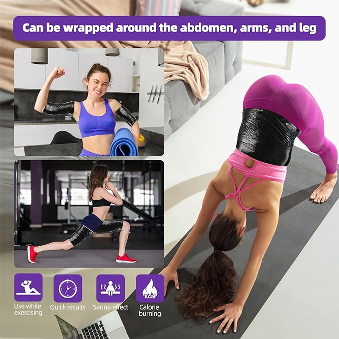 60 Meters Black Osmotic Plastic Body Wrap, Workout & Sweat Enhancer Stomach Film Body Applicator Power Wrap (4 Rolls)-StrideForce Fitness