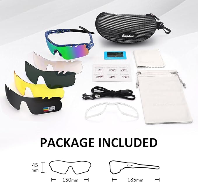 BangLong Polarized Sports Sunglasses Cycling Sun Glasses for Men Women with 5 Interchangeable Lenes for Running Baseball Golf-StrideForce Fitness