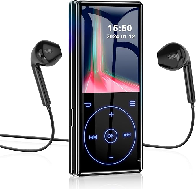 96GB MP3 Player with Bluetooth 5.0: Portable Lossless Sound Music Player with HD Speaker,2.4" Screen Voice Recorder,FM Radio,Touch Buttons,Support up to 64GB for Sport(Earphones&64GB TF Card Included)-StrideForce Fitness