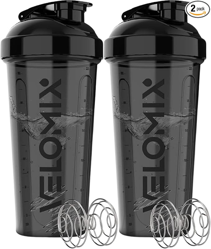 '-2 Pack- 28 oz Protein Shaker Bottles for Protein Mixes - 2x Wire Whisk | Leak Proof Shaker Cups for Protein Shakes | Protein Shaker Bottle Pack | Shakers for Protein Shakes - 2xBlack-StrideForce Fitness