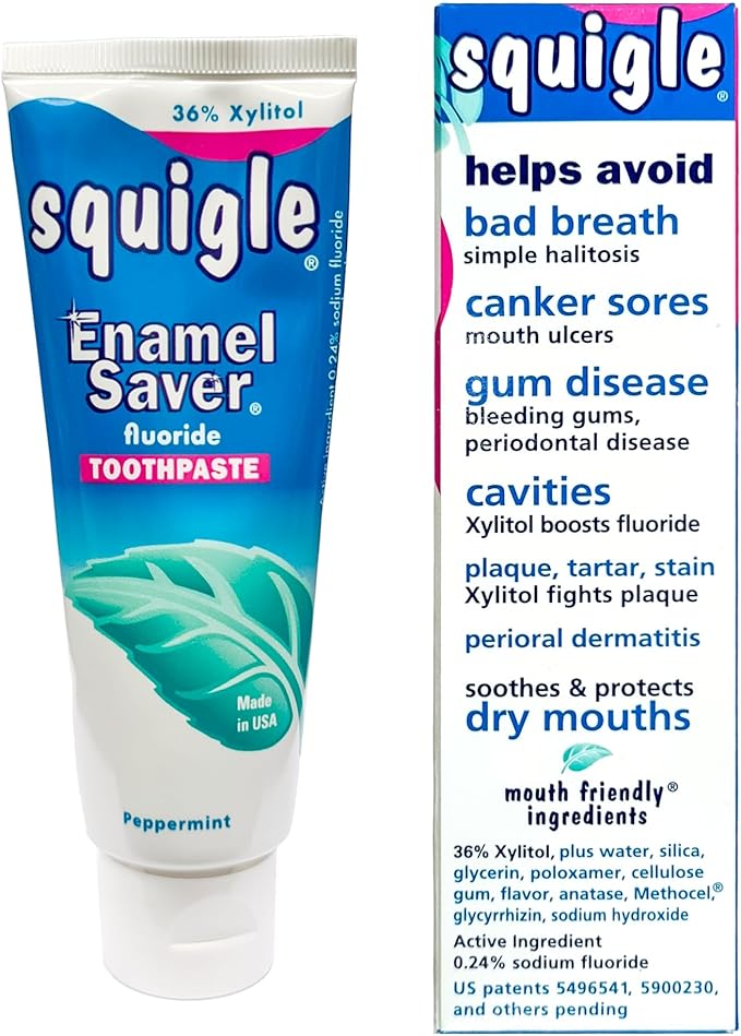 Squigle Enamel Saver Toothpaste (Canker Sore Prevention & Treatment) Prevents Cavities, Perioral Dermatitis, Bad Breath, Chapped Lips - 2 Pack
