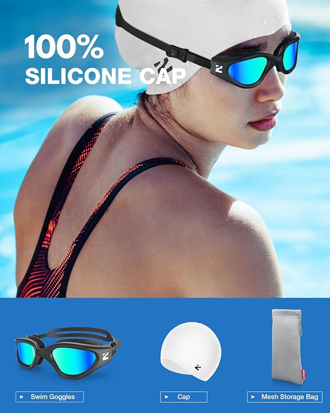 ZIONOR G1 Lite Swim Goggles with Swim Cap Comfortable Anti-fog Swimming Goggles Cap Set for Adult Men Women-StrideForce Fitness
