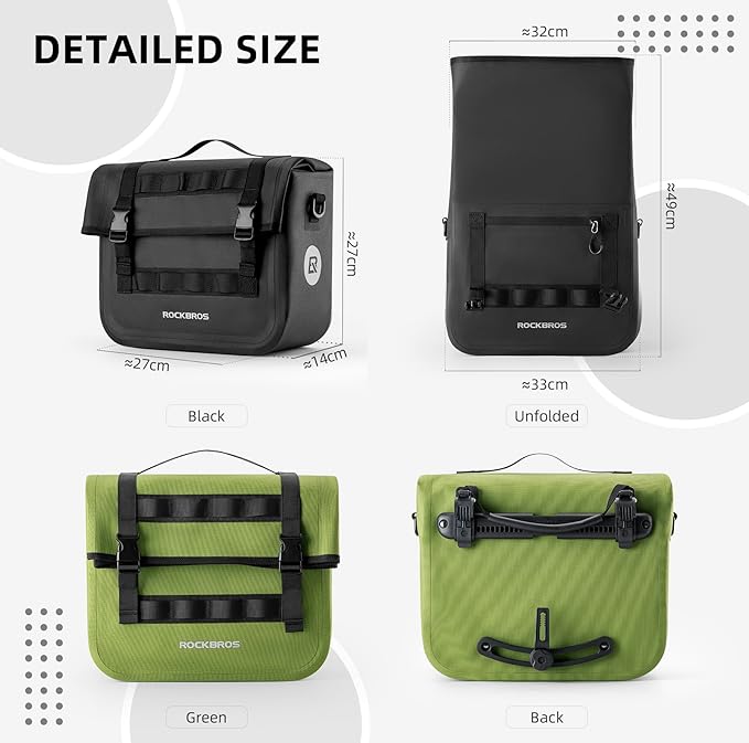 ROCKBROS Bike Panniers 15L Capacity Waterproof Bike Rack Bag Bicycle Panniers for Cycling Commuting Bikepacking Green-StrideForce Fitness