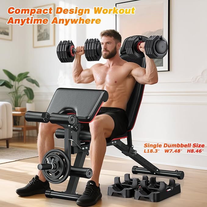 XDDIAS Adjustable Dumbbell Set of 2, 25/55/80LB Dumbbell Set-1Sec Adjustable Weights-5/10 in 1 Free Weights Dumbbells Set with Effortless Tray/No-Slip Handle-Compact Size for Women/Men at Home Gym-StrideForce Fitness