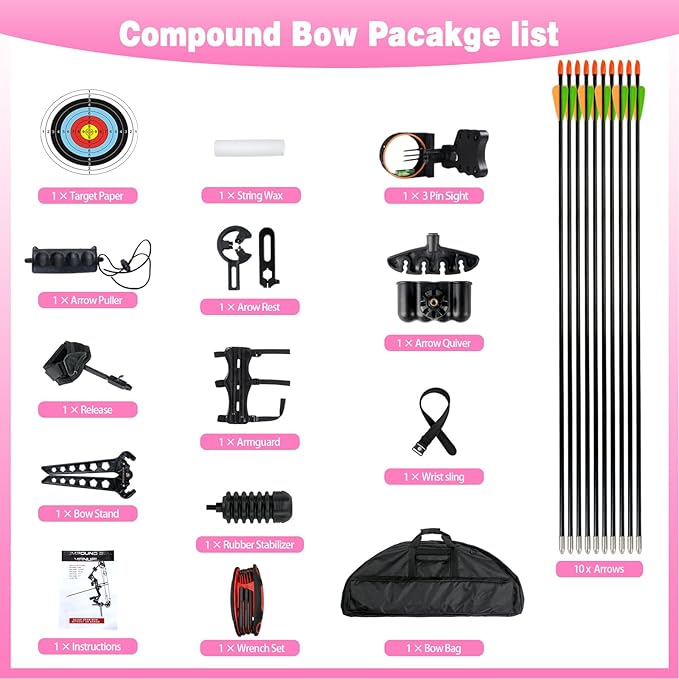 Youth Compound Bow Set 15-45 Lbs for Teens and Beginner, Package with Archery Hunting Equipment, Max Speed 260fps, Adjustable, Right Hand-StrideForce Fitness