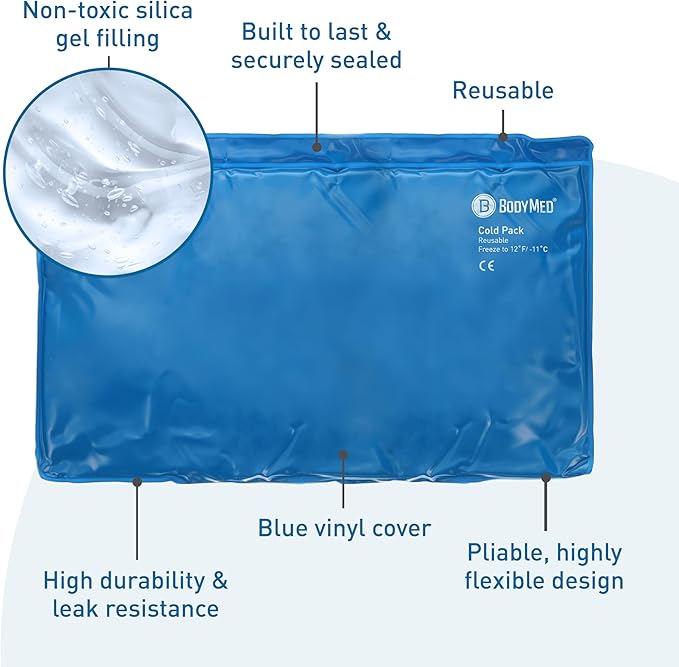 BodyMed Reusable Vinyl Ice Pack for Knee, Arm, Elbow, Shoulder, Back - Professional Grade Cold Therapy for Injuries, Aches, Swelling, Bruises, Sprains - 21 in. x 13 in. (Oversize)-StrideForce Fitness