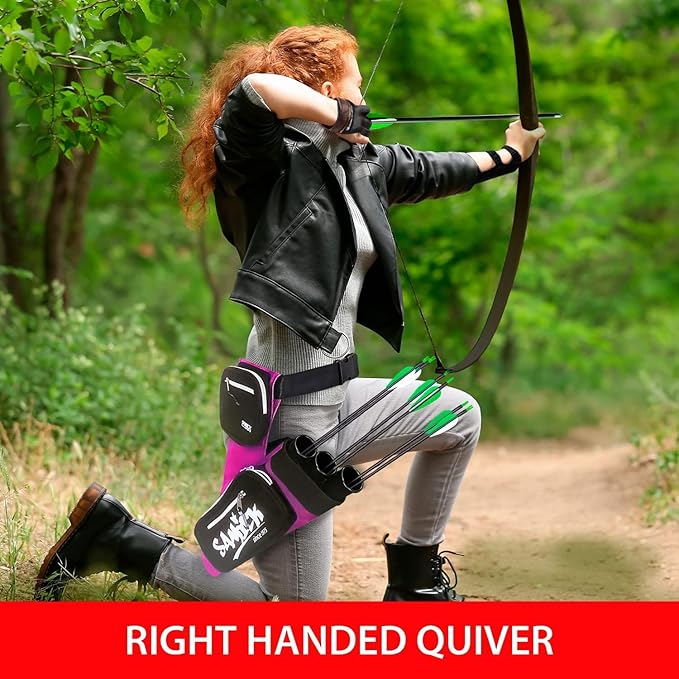 Archery Arrow Quiver - Adjustable Waist Hanged Quiver with 3 Removable Tubes & Pockets for Archery Arrows Case & Equipment - Ideal for Hunting & Target Practice - Right Handed Only-StrideForce Fitness