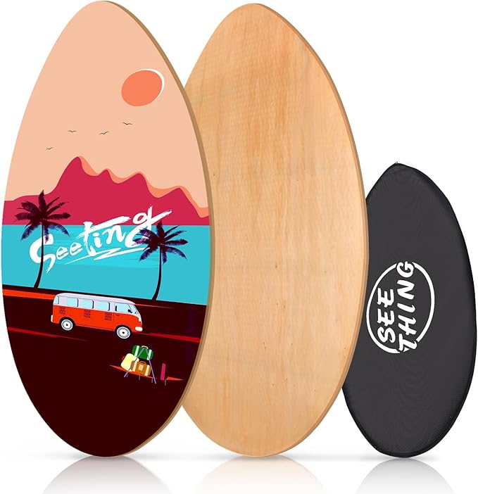 seething 35 Inch Skimboard with High Gloss Coat Wood Skim Board for Beginners,Kids, Teenagers, Adults and All Skimming-StrideForce Fitness