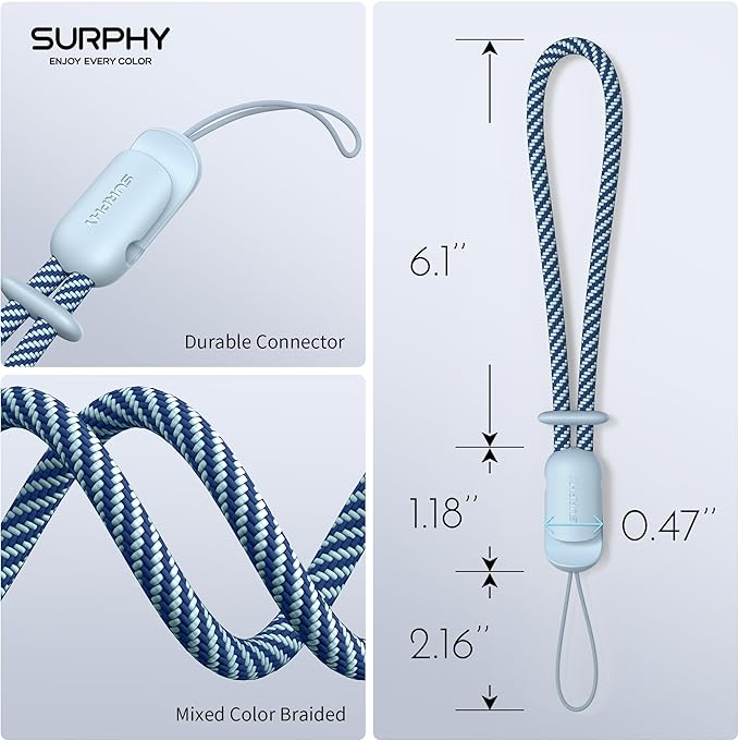 SURPHY 2 Pack Phone Lanyard for Cellphone Case, Phone Wrist Strap for Case, Cellphone Strap with 2-Color Braided, Charm Wrist Lanyard for Women and Men, Cloud Blue & Gray