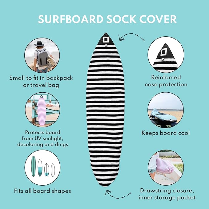 Surf Squared Surfboard Sock Cover and Paddleboard Cover - Lightweight Stretch Protective Surfboard Bag - Surfing Accessories - Shortboard, Longboard, Hybrid, Wakesurf, Standup Paddleboard SUP-StrideForce Fitness