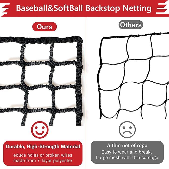Storgem Baseball Softball Backstop Nets, Sports Netting, Sports Barrier Netting, Heavy Duty Sports Nets Netting Knotless for Playing Field, Backyard or Garage-StrideForce Fitness