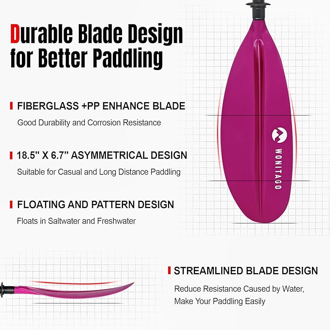 Kayak Paddle Premium Carbon Fiber Paddle with Reinforced PP + Fiberglass Blade, Floating Adjustable Kayaking Oars, 3 Piece, 220-240 cm/86-94 Inches, 240-260 cm/94-102 Inches-StrideForce Fitness