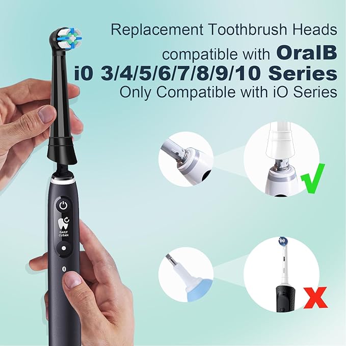 Replacement Toothbrush Heads Compatible with Oral B iO,iO Series Electric Toothbrush Heads Compatible with Oral B iO 2/3/4/5/6/7/8/9/10,Medium Bristles for Effective Plaque Removal,Black