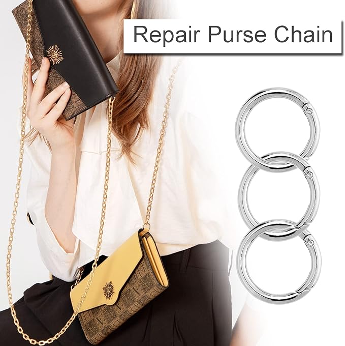 10Pack 1 Inch Metal Spring O Rings Clip Keychain, Round Carabiner Clips Keyrings Snap Hook Buckle, Purse Shoulder Bag Chain Rings Clip Replacement Paracord Keychain Lanyard Leather DIY Crafts (Silver)-StrideForce Fitness