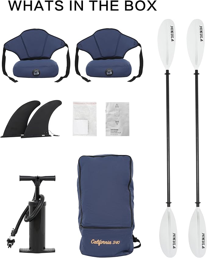 Inflatable Kayak 2 Person, Tandem Kayak, Foldable Kayaks for Adults, with Kayak Fin, 2 Aluminum Paddles, 2 Padded Seats, Hand Pump and Travel Backpack-StrideForce Fitness