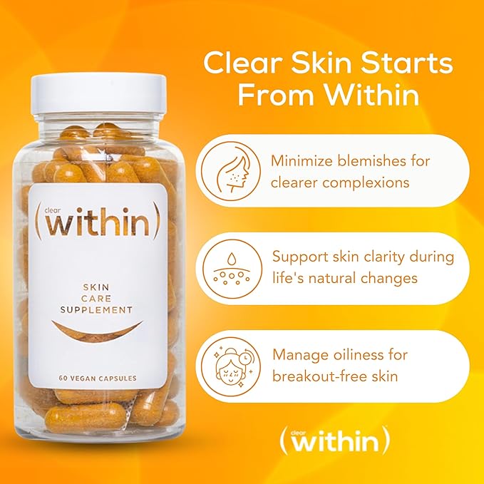Clear Within Clear Skin Vitamin - with 10 Natural Ingredients for Acne-Free, Clearer Complexion, Oil Control & Blemish Minimization. Supports Skin Clarity | Non-Synthetic 60 Cap/Bottle-StrideForce Fitness