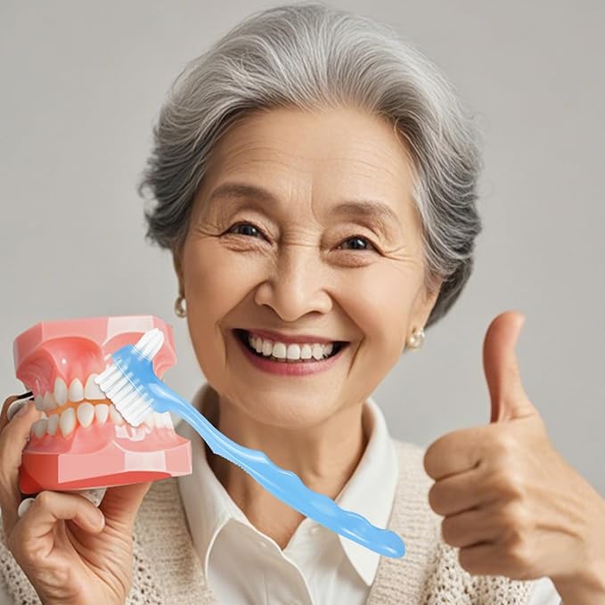 Denture Toothbrush, 4Pcs Denture Brush, Dual Head Toothbrush with Hard Bristles, Comfortable Handle for Elderly, Easy to Use Hard Hygienic Bristle for Care Cleaner