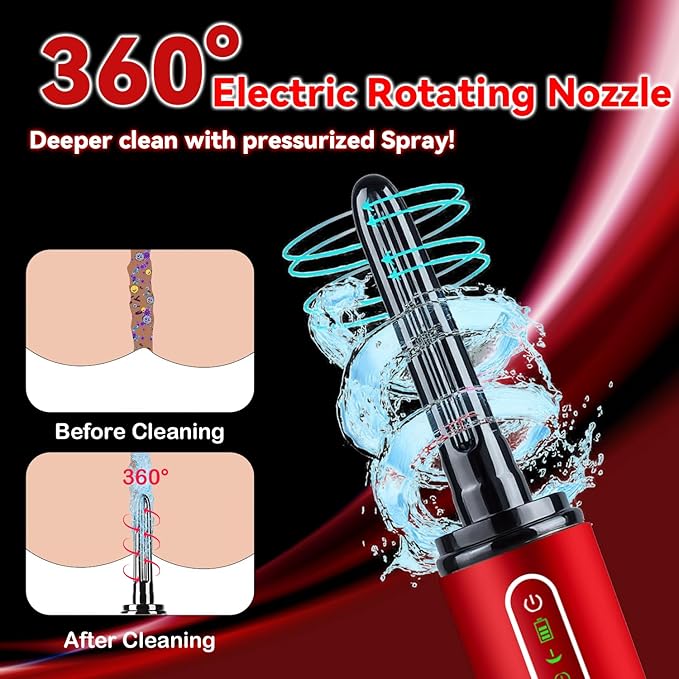 Upgrade Enema Anal Douche , Waterproof Touch Control, Enemas-Douches for Men & Women Colon Cleanse, Shower Enema Bulb-Bottles Kit, Electric Rotating Nozzle, Pressure Spray, Two Douching Modes,red-StrideForce Fitness