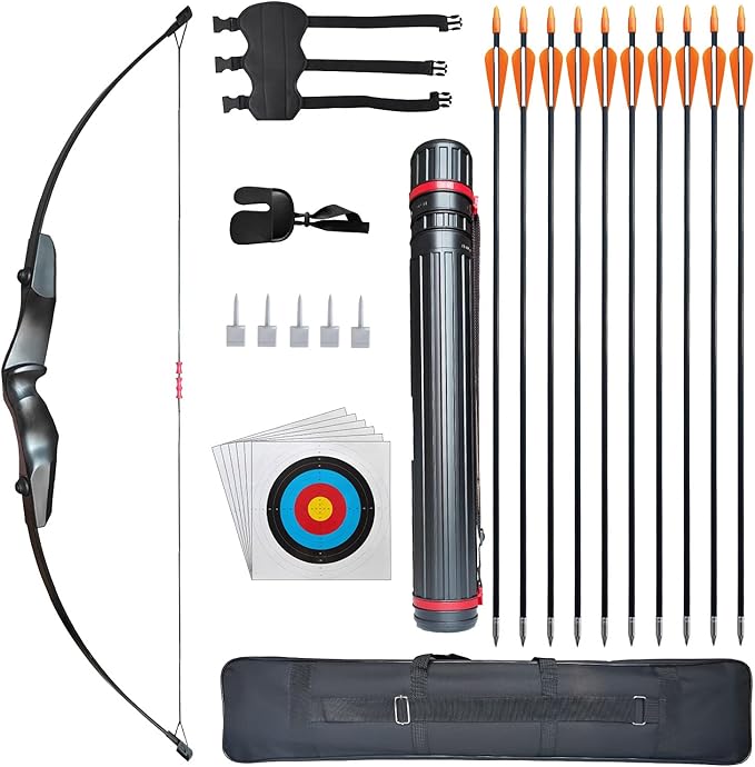 Archery Bow and Arrows Set for Adults 20 30 40 lbs Bow and Arrow for Beginner Teens Black Longbow Kit for Outdoor Hunting Archery Target with Quiver Target Faces Arm Guard Finger Saver-StrideForce Fitness
