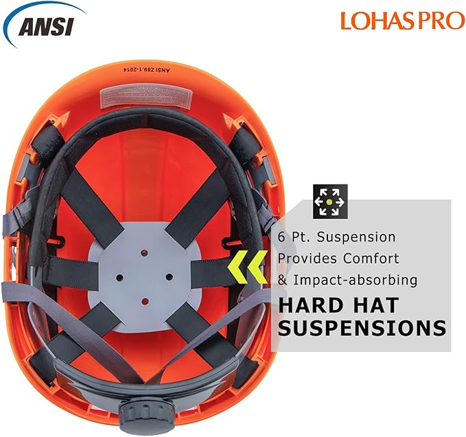 Hard Hats Construction Safety Helmet with Visor ANSI Z89.1 Approved OSHA Hardhat, LOHASPRO Vented Men Work Hard Hat with Chin Strap Tree Climbing Arborist Helmet (P4 Orange+Smoked Visor)-StrideForce Fitness