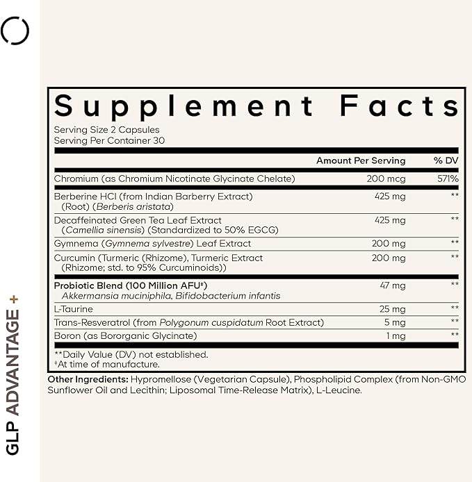 Codeage GLP-Advantage+ Supplement - Metabolic & GLP-1 Activity Support - Chromium, Berberine, Green Tea, Gymnema, Curcumin, Taurine, Resveratrol - Weight Management & Gut Health, Non-GMO - 60 Capsules-StrideForce Fitness