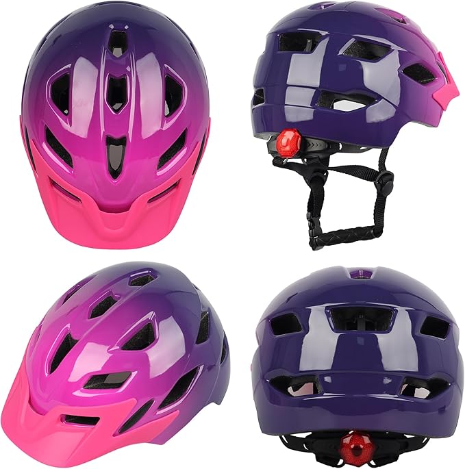 Kids Bike Helmet,Bavilk Kids Boys Girls Bike Helmets with LED Light Detachable Visor Children Youth Teen Multi-Sport for Skating Cycling Scooter Skateboard Adjustable & Lightweight 19.7"-22.4"-StrideForce Fitness