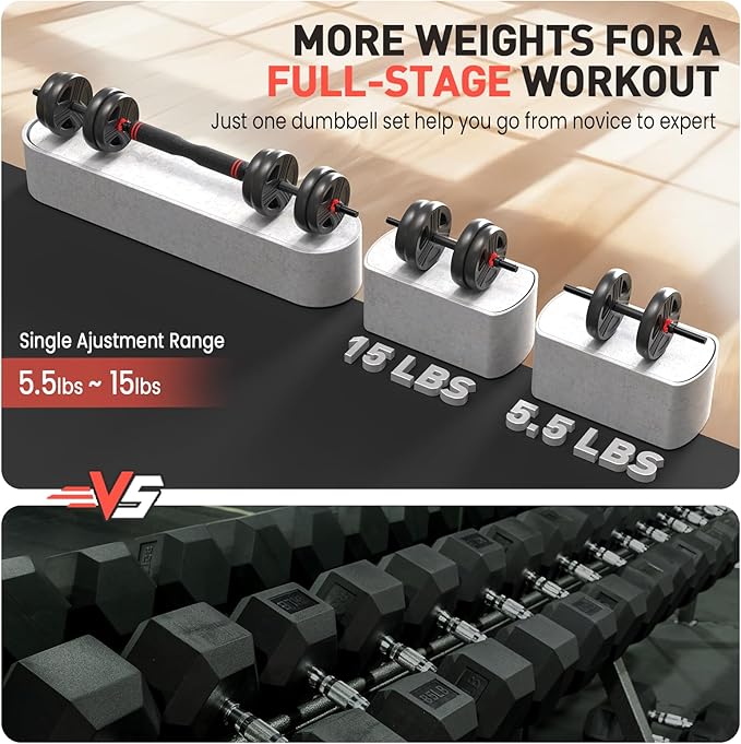 Adjustable Dumbbells, 20/30/40/55/60/70/80/90lbs Free Weight Set with Connector, 2 or 3 in 1 Dumbbells Used as Barbell, Kettlebells, Fitness Exercises for Home Gym Suitable for Men/Women-StrideForce Fitness