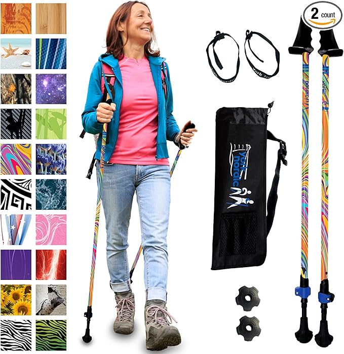 York Nordic Motivator Walking Poles for Balance and Rehab - Patented Stability Grips - Lightweight, Adjustable, and Collapsible - 2 Pieces Adjustable w/flip Locks - Heights 4'6" up to 6'2" - 230 lbs-StrideForce Fitness