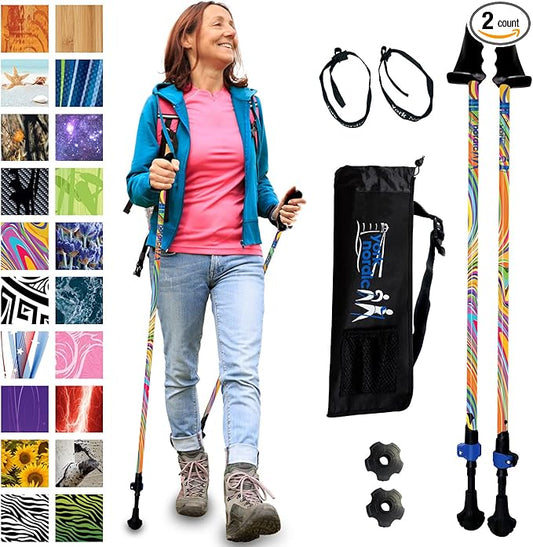 York Nordic Motivator Walking Poles for Balance and Rehab - Patented Stability Grips - Lightweight, Adjustable, and Collapsible - 2 Pieces Adjustable w/flip Locks - Heights 4'6" up to 6'2" - 230 lbs-StrideForce Fitness