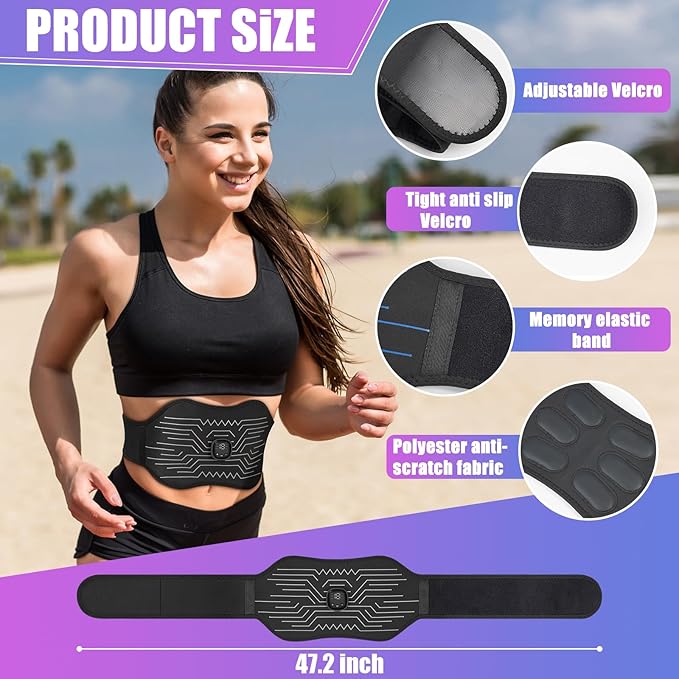 FDA Cleared - Abs Stimulator Muscle Toner, EMS Muscle Stimulator, Fitness Belt Ab Workout Equipment Black White-StrideForce Fitness